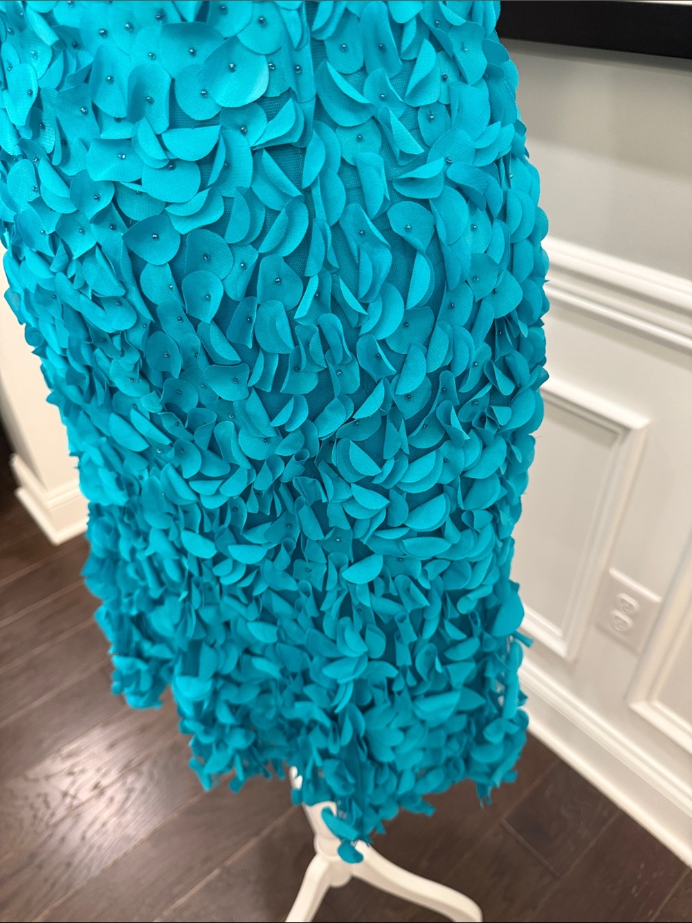 THEIA Turquoise Blue Petal Applique Sleeveless Cocktail Dress Size 0 - Picture 5 of 15